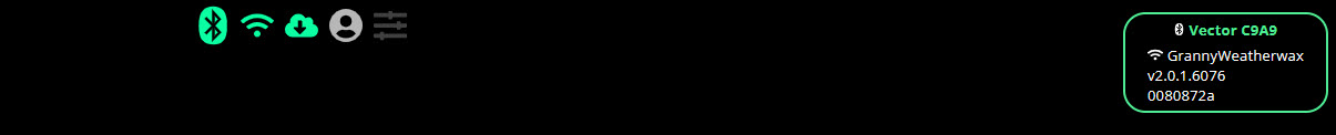the menu shows connection to wifi and bluetooth was successful The top right displays Vector's IDs, firmware version, and wifi network name